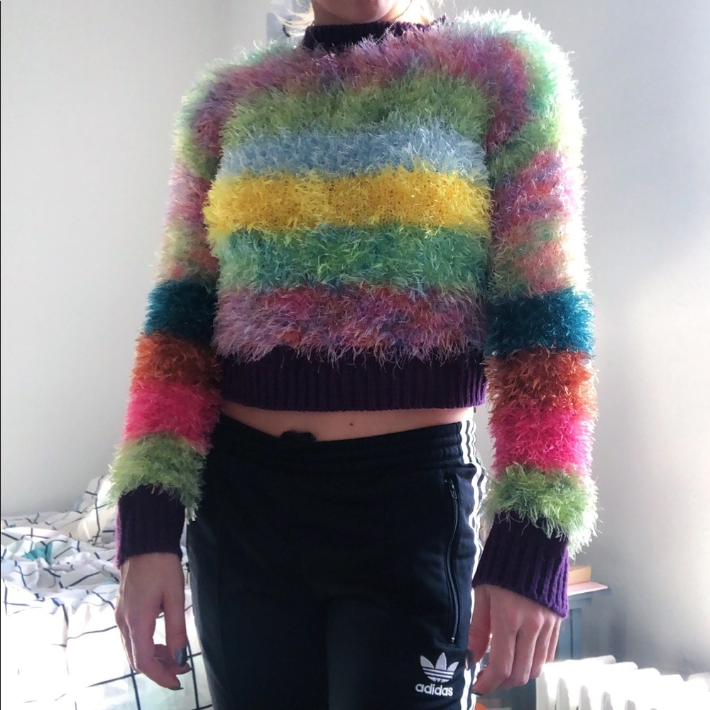UNIF Furby Rainbow 🌈 Pastel Furry Knit Sweater M